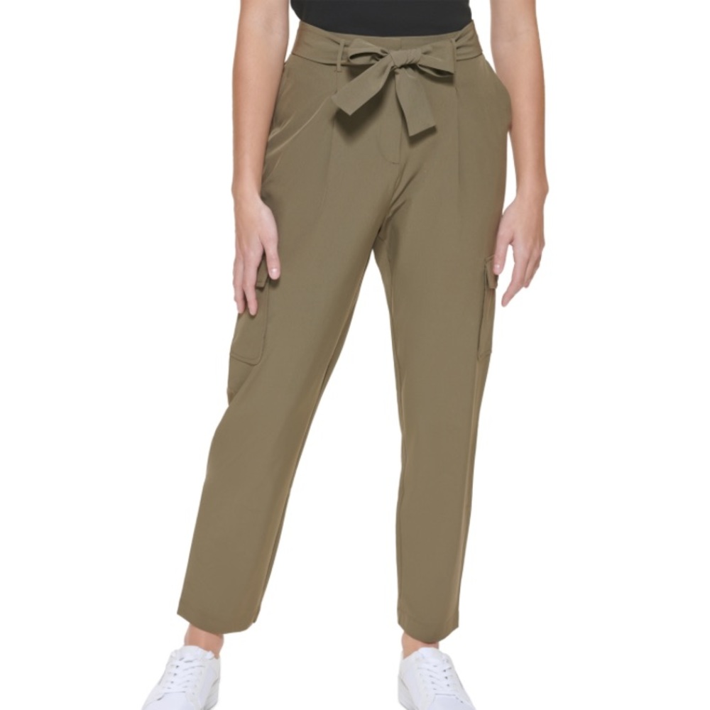 Calvin Klein Tie Waist Tech Stretch Cargo Pants, Caper, Size: Small